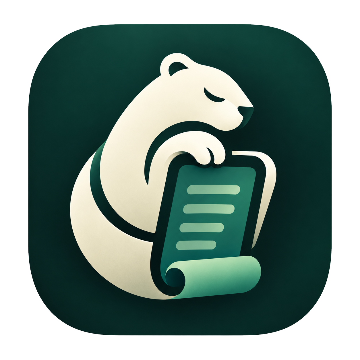 A calm bear holding a scroll, the ScrollTamer app icon